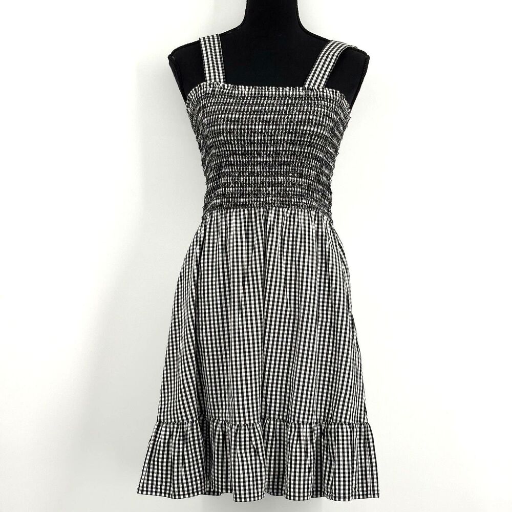 Loft Petite Gingham Dress XSP Smocked Flounce Spring Summer Farmcore Country